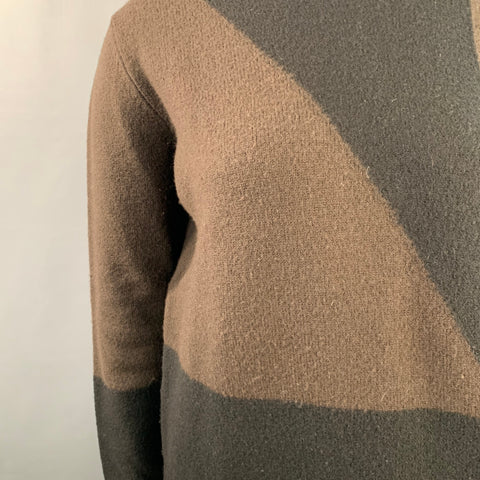 JIL SANDER Taille XL Pull Col Rond Color Block Laine Marron Noir