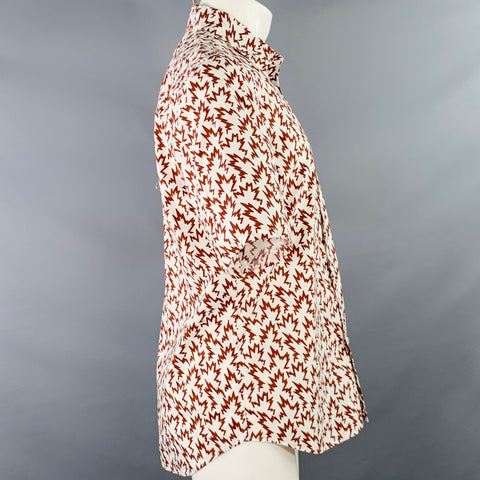 MARNI Size S White Burgundy Abstract Print Cotton Button Up Short Sleeve Shirt