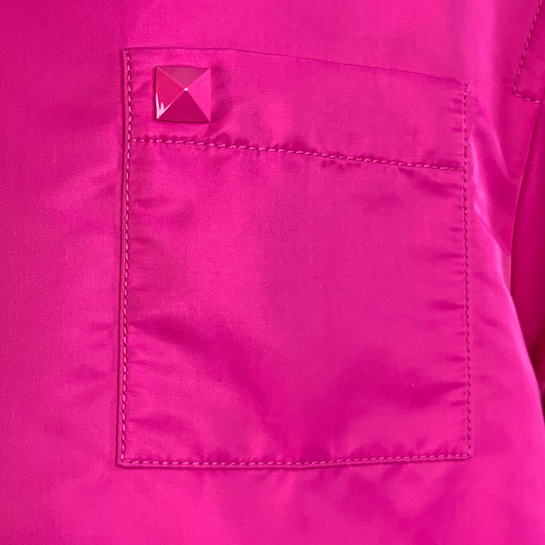 VALENTINO 2022 Size L Fuchsia Pink Polyamide Oversized One Pocket Short Sleeve Pullover