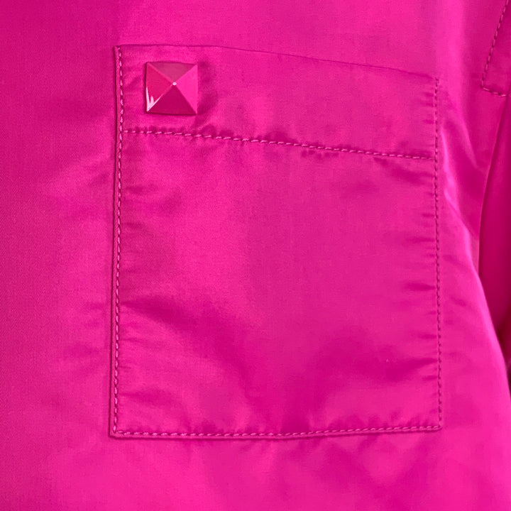 VALENTINO 2022 Size L Fuchsia Pink Polyamide Oversized One Pocket Short Sleeve Pullover