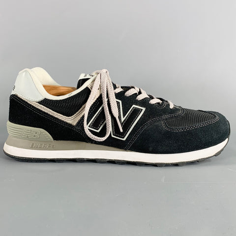 NEW BALANCE Size 11 Classic 574 Black Grey Mesh Suede Sneakers