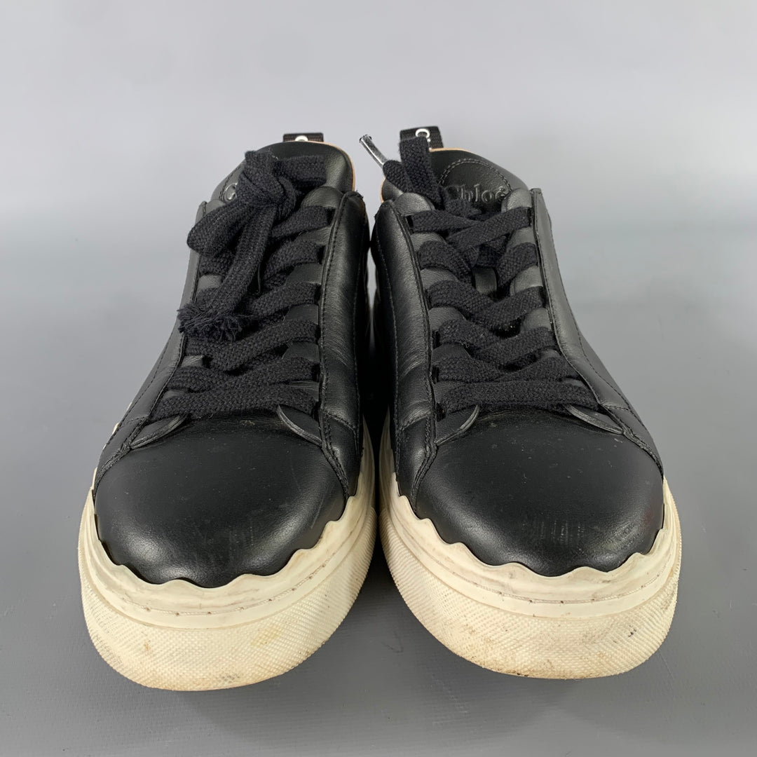 CHLOE Size 8 Black Leather Lace Sneakers