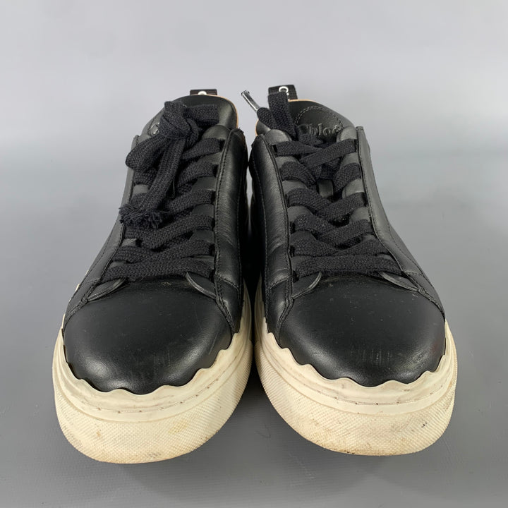 CHLOE Size 8 Black Leather Lace Sneakers
