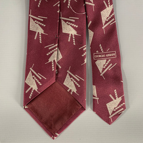 GIORGIO ARMANI Burgundy Silver Geometric Silk Tie