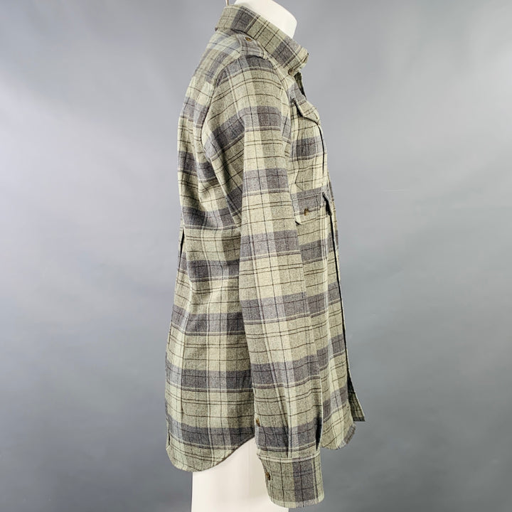 D&G by DOLCE & GABBANA Size 40 Green Grey Plaid Utility Slim Fit Long Sleeve Shirt