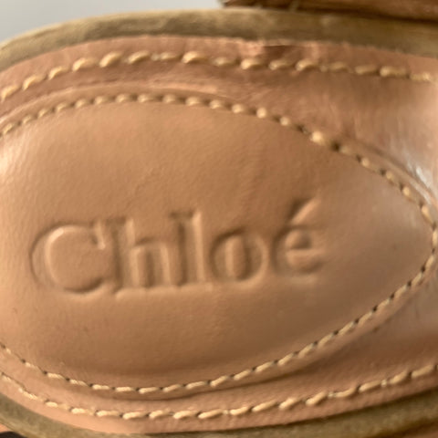 CHLOE Size 6.5 Grey Natural Leather Wedge Sandals