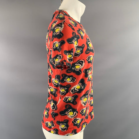 JOHN GALLIANO Size S Red Multi Color Graphic Cotton Blend Crew Neck T Shirt