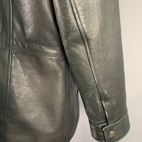 SAKS FIFTH AVENUE Size XXL Black Leather Mock Neck Zip Jacket