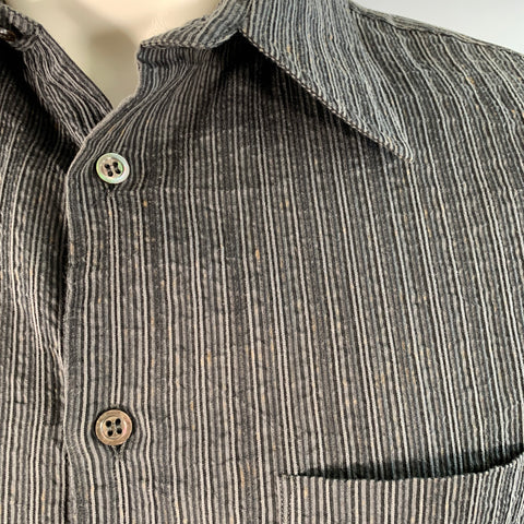 ARMANI COLLEZIONI Size S Grey Black Seersucker Stripe Cotton Blend Long Sleeve Shirt