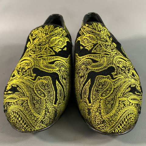 JIMMY CHOO Size 9 Black Neon Yellow Paisley Slip On Loafers
