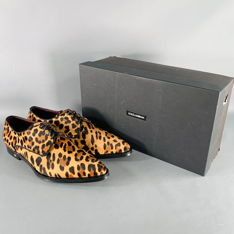 DOLCE & GABBANA Size 11 Tan Brown Black Animal Print Pony Hair Lace-Up Shoes
