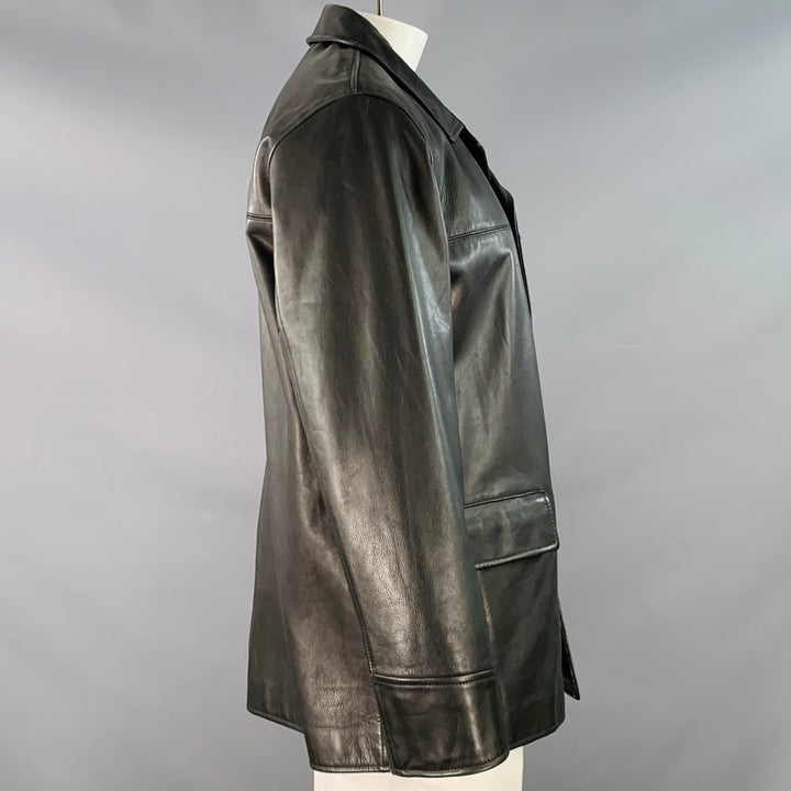 POLO by RALPH LAUREN Size L Black Leather Single Breasted Coat