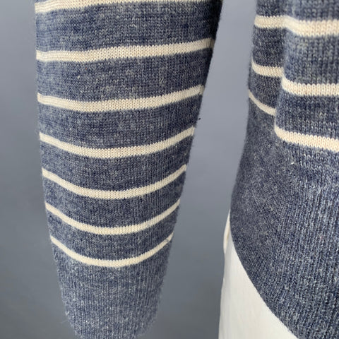 J.CREW Size L Grey Cream Stripe Wool Alpaca Crew Neck Pullover