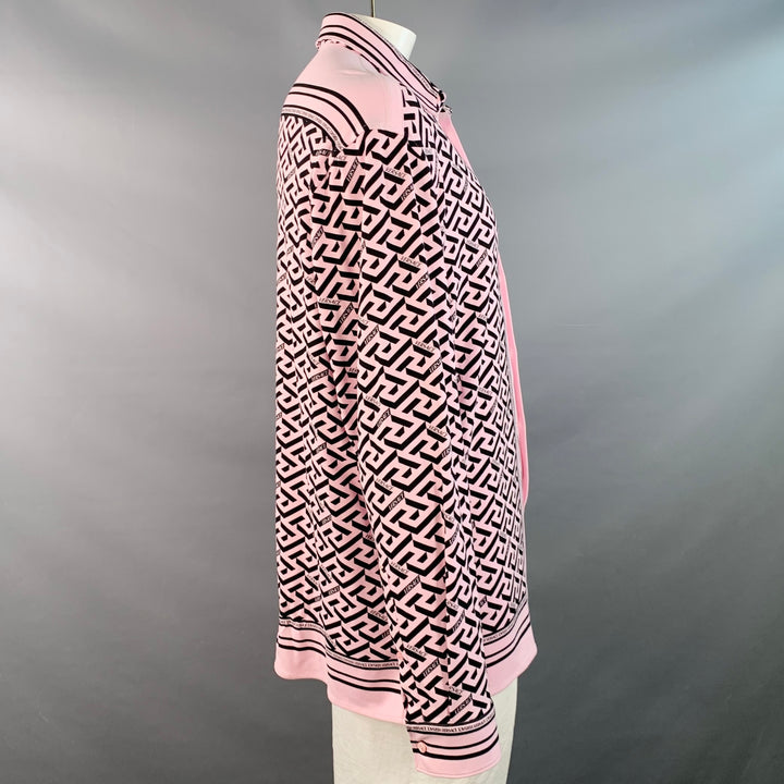 VERSACE Size 48 Pink Black Greca Viscose Point Collar Heritage Fit Long Sleeve Shirt