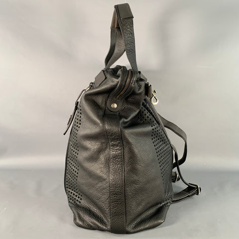 DOLCE & GABBANA Black Brown Perforated Leather Overnight Backpack Bag
