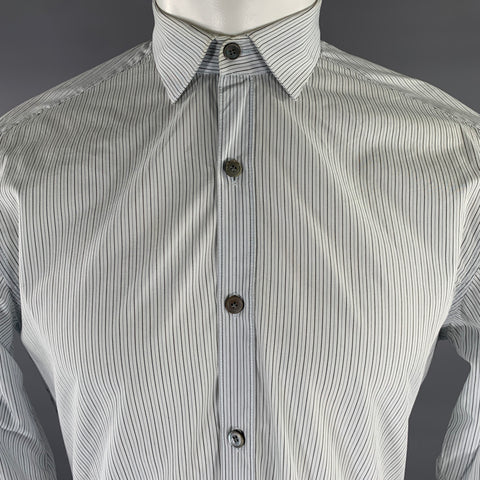 LANVIN Size S Light Blue Grey Black Stripe Cotton Spread Collar Shirt