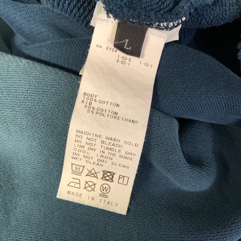 STAY HUMAN ON EARTH Size L Navy Turqoise Distressed Cotton 1/4 Zip Sweatshirt