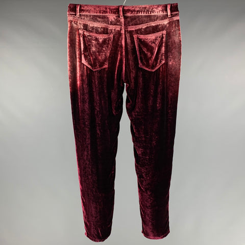 SAINT LAURENT Size 33 Burgundy Velvet Viscose Silk Jean Cut Casual Pants