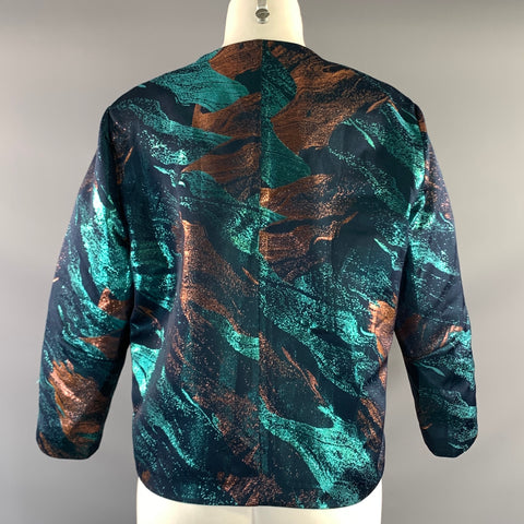 MAJE Size 2 Blue Gold Polyester Blend Abstract Scoop Neck Blouse
