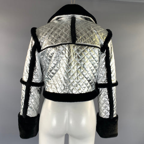 ALICE + OLIVIA Size M Silver Black Polyester Elastane Quilted Jacket