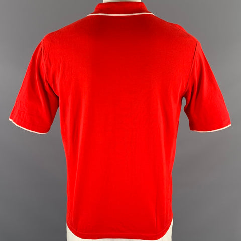 BRIONI Size L Red White Tipped Knit Cotton Polo