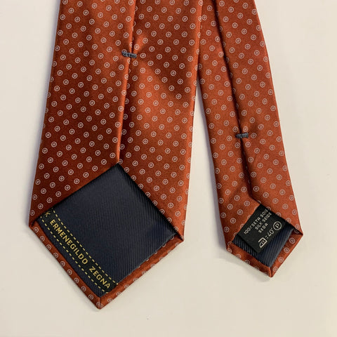 ERMENEGILDO ZEGNA Brown Rust White Dots Silk Tie