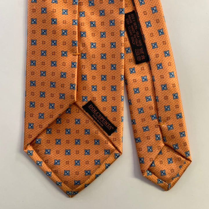 DOLCEPUNTA Orange Blue Foulard Silk Tie