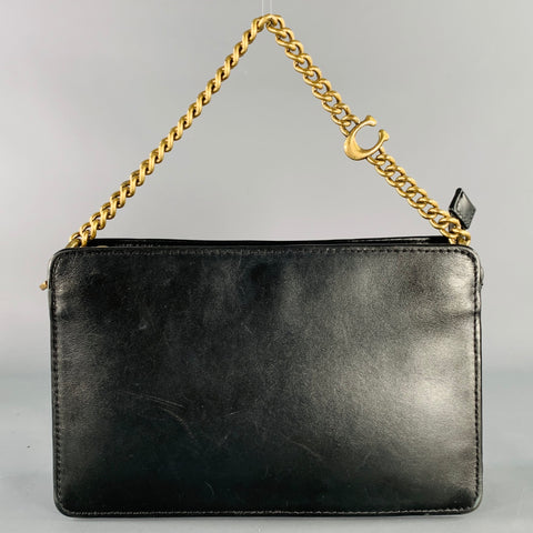 COACH Vintage Black Gold Leather Monogram Chain Link Cross Body Handbag