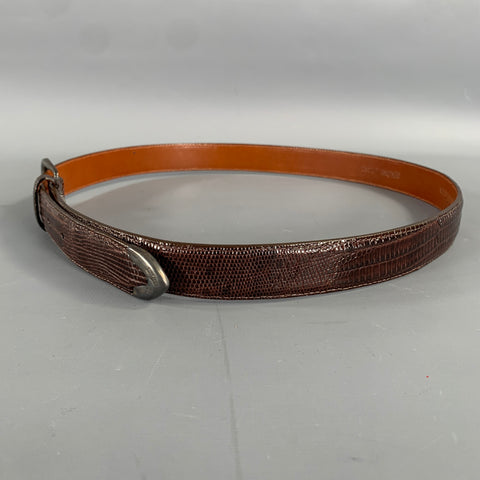 POLO by RALPH LAUREN Size 34 Brown Textured Lizard Leather Sterling Silver Belt