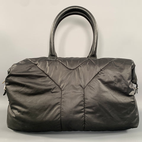 YVES SAINT LAURENT Black Quilted Leather Trim Nylon Bag
