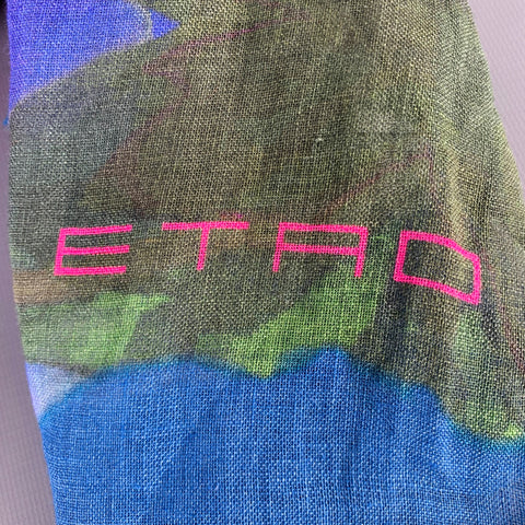 ETRO Pink Green Watercolor Linen Scarf