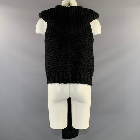 THE VIRIDI-ANNE Size L Black Knitted Wool Hooded Vest