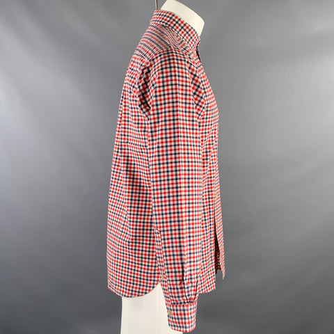 RICHARD FISCHER Size M Red White Blue Checkered Cotton Blend Long Sleeve Shirt