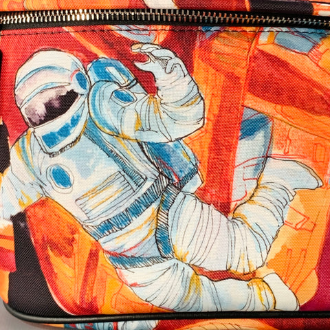 VALENTINO Black Multi Color Astronaut Print Canvas Sling Bag