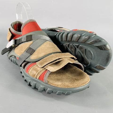 LANVIN Size 8 Beige Red Neoprene Hook Loop Closure Sandals