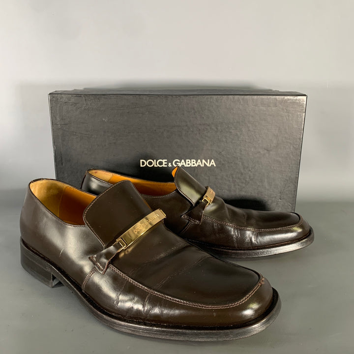 DOLCE & GABBANA Size 9 Brown Gold Leather Loafers