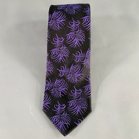 RICHARD JAMES Black Purple Abstract Floral Silk Tie
