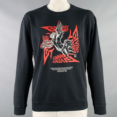 GIVENCHY Size XXL Black Angel Graphic Cotton Crew Neck Sweatshirt