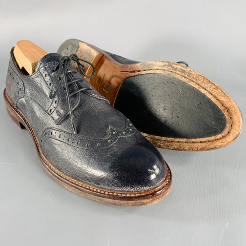 MOMA Size 9 Black Leather Perforated Wingtip Lace-Up Shoes