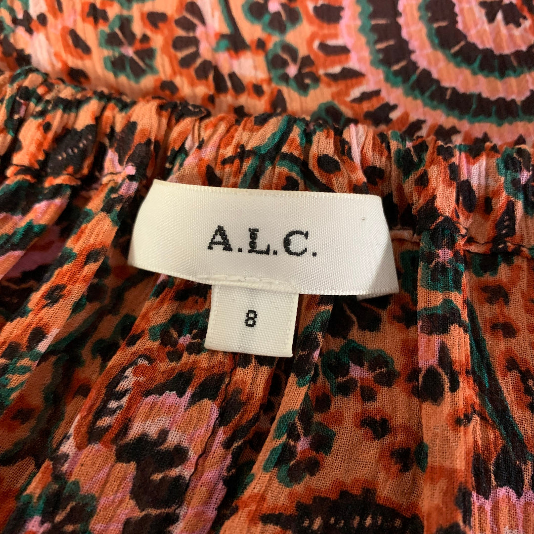 A.L.C. Size 8 Orange Pink Silk Floral Neck Tie Top