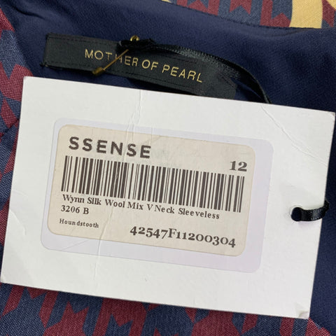 MOTHER OF PEARL Size 8 Navy Yellow Wool Silk Houndstooth Sleeveless Casual Top