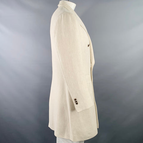 SUIT SUPPLY Size 46 Beige Stone Woven Linen Double Breasted Peak Lapel Coat