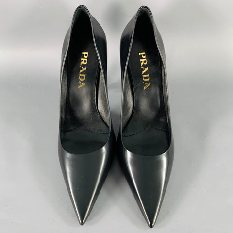 PRADA Size 7 Black Leather Pointed Toe Pumps