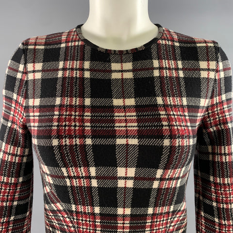 ALEXANDER MCQUEEN Size S Black Red Wool Plaid 3/4 Sleeves Knee-Length Dress