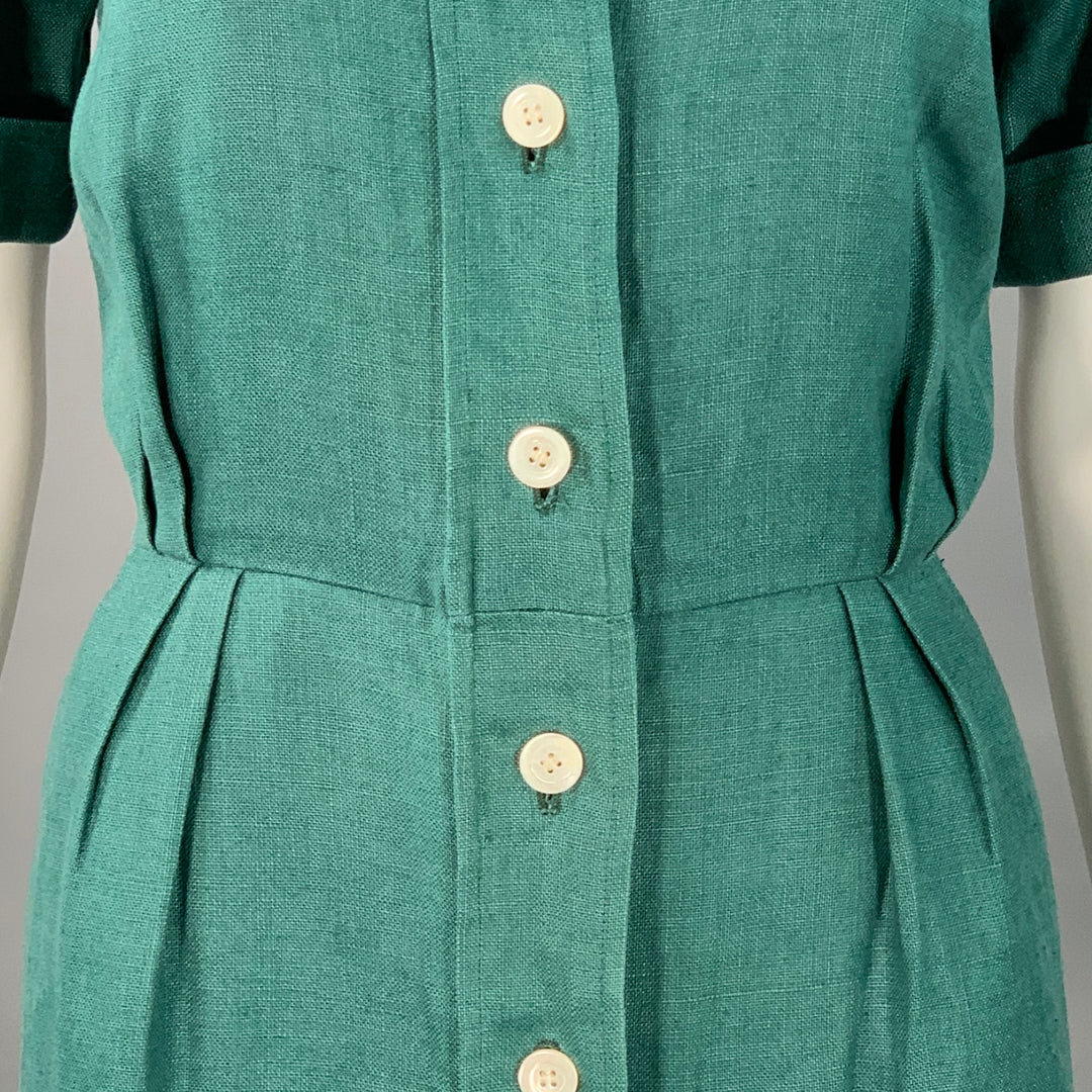 YVES SAINT LAURENT Vintage Size 6 Green Linen Button Up Pleated Shirt  Sui  Generis Designer Consignment