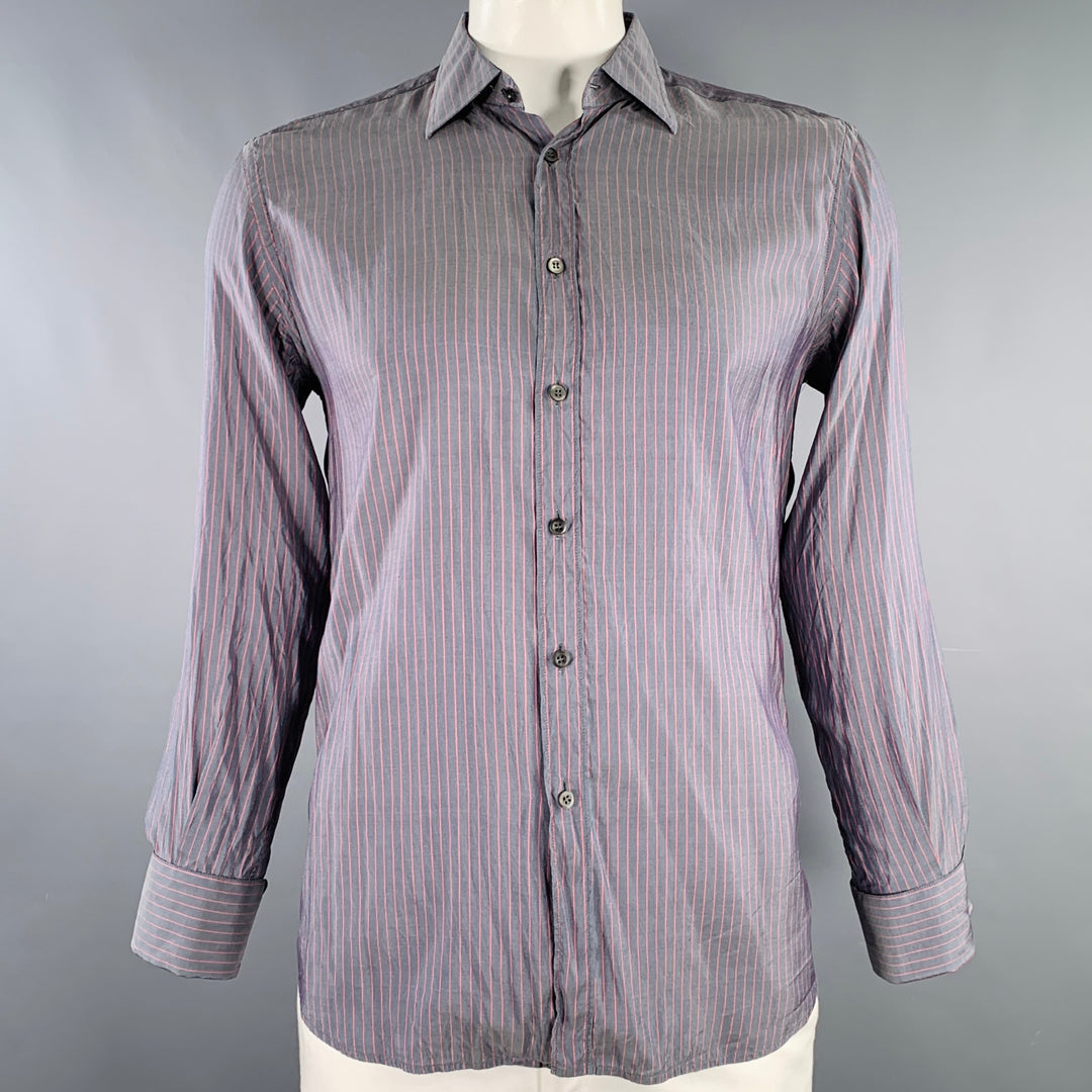 prada dress shirt PRADA Size L Grey Pink Stripe Silk Button Up Long Sleeve Shirt – Sui  Generis Designer Consignment