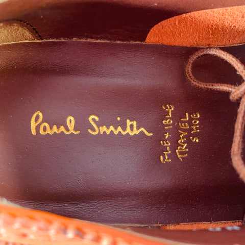 PAUL SMITH Size 7.5 Orange Perforated Leather Wingtip Lace-Up Flexible Travel Shoes
