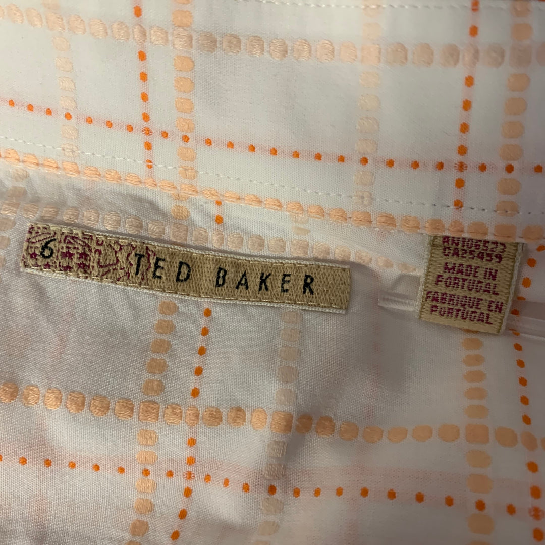TED BAKER Size L Cream Orange Tartan Cotton Cutaway Short Sleeve Shirt