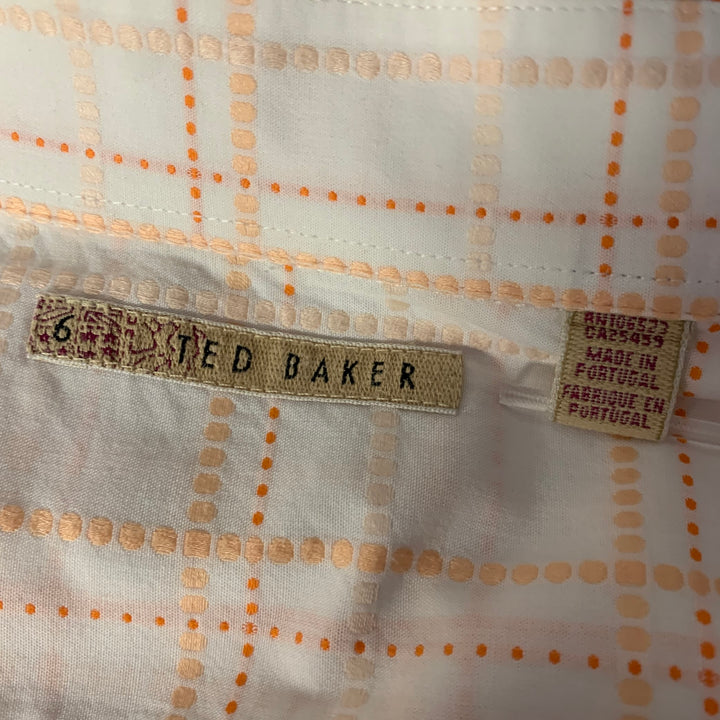 TED BAKER Size L Cream Orange Tartan Cotton Cutaway Short Sleeve Shirt