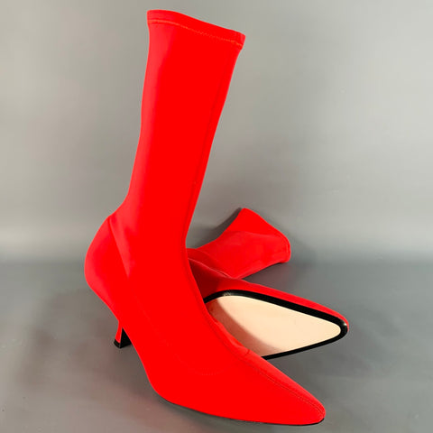 KHAITE Size 9.5 Taylor Red Neoprene Pull On Kitten Heel Sock Boots